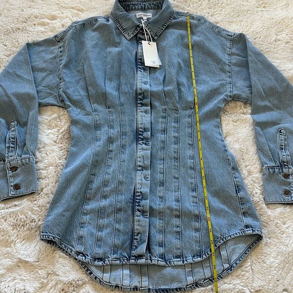 Good American Seamed Long Sleeve Denim Shirt Dress Size 1 - Picture 5 of 8